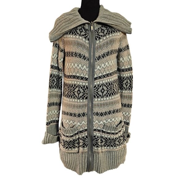 DKNY Jeans Gray Knit Cardigan Sweater Alpaca Wool & Cotton, Size S - Picture 1 of 6